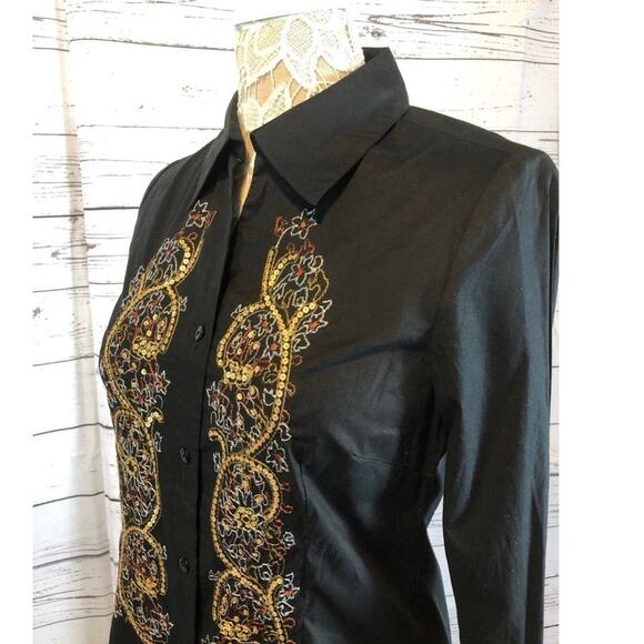 NWT Coldwater Creek embroidery & sequence  black button down size XS - Picture 8 of 11